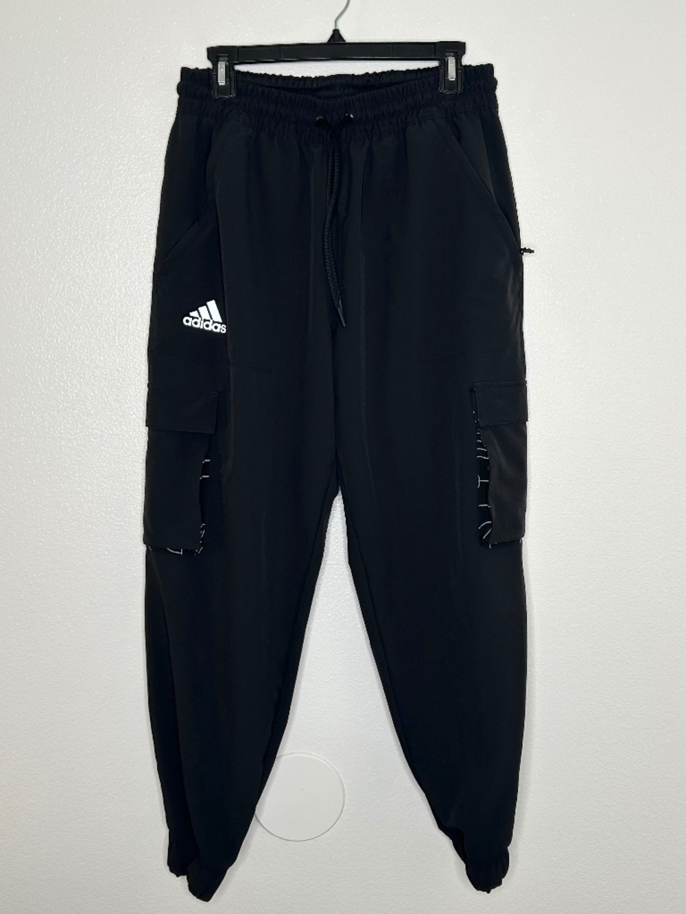 Adidas Womens Black Athletic Pull-On Cargo Jogger Pants Elastic Waist Size LT